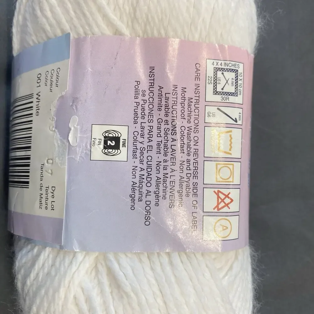 Mary Maxim Baby Soft Yarn Lot 6 Skeins White 001 DK Sport 100% Acrylic 960 Yds